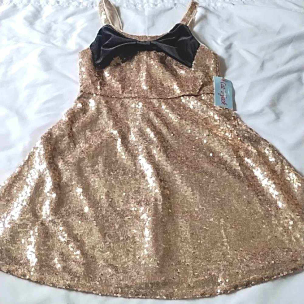 NWT Cat&Jack Sequin Dress W/Velvet Bow
